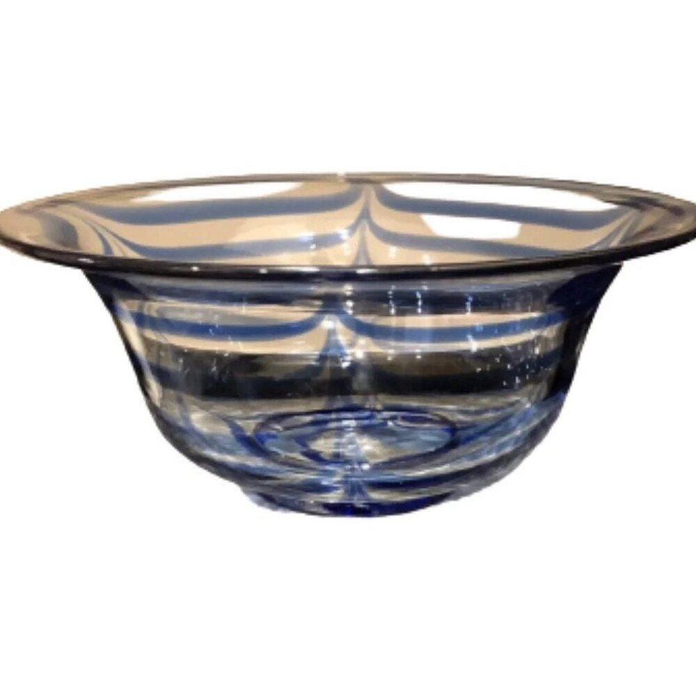 MMA METROPOLITAN MUSEUM OF ART BLOWN GLASS BOWL PORTUGAL BLUE SWIRL DESIGN 10.5